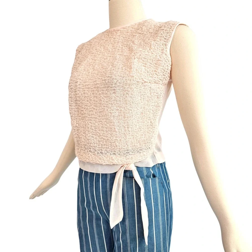 Vintage 1960's Pink Textured Blouse Top Shirt Majorette Tie Waist Band - Picture 1 of 13